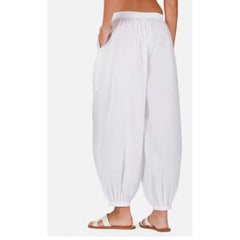 Mayawye Women's Casual Cotton Cambric Solid Elastic Waist Patiala Harem Pants (White)