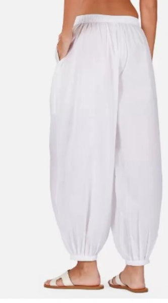 Mayawye Women's Casual Cotton Cambric Solid Elastic Waist Patiala Harem Pants (White)