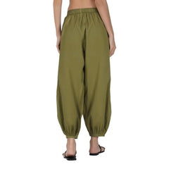 Mayawye Women's Casual Cotton Cambric Solid Elastic Waist Patiala Harem Pants (Green)