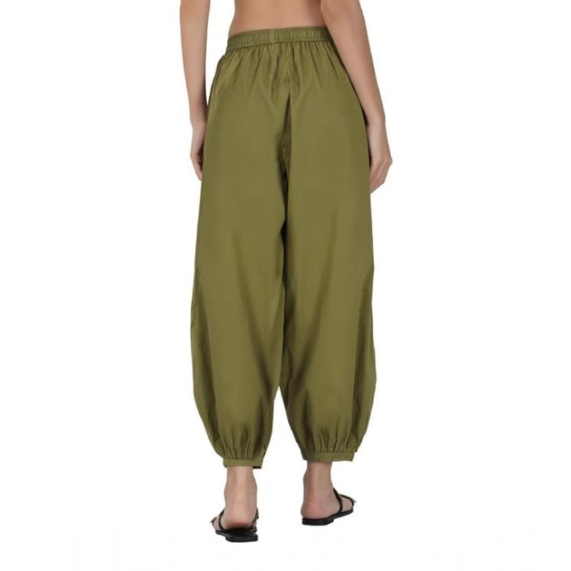 Mayawye Women's Casual Cotton Cambric Solid Elastic Waist Patiala Harem Pants (Green)