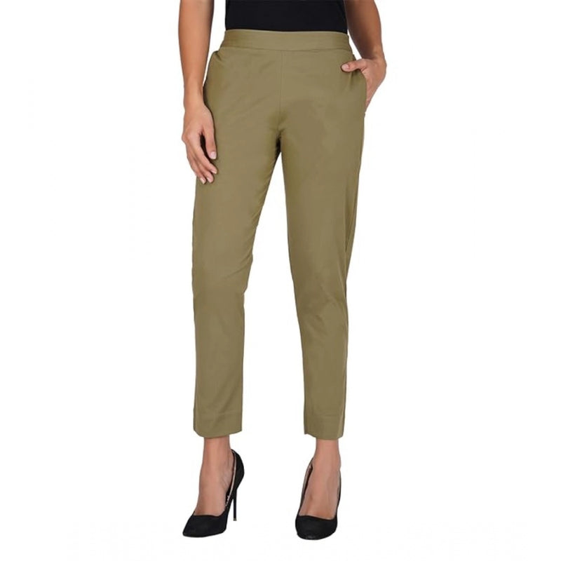 Mayawye Women's Casual Cotton Lycra Solid Trouser Pants (Green)