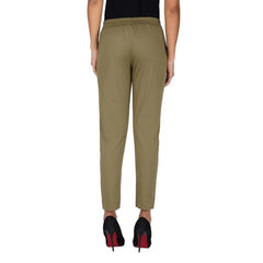 Mayawye Women's Casual Cotton Lycra Solid Trouser Pants (Green)