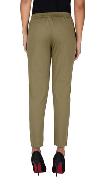 Mayawye Women's Casual Cotton Lycra Solid Trouser Pants (Green)