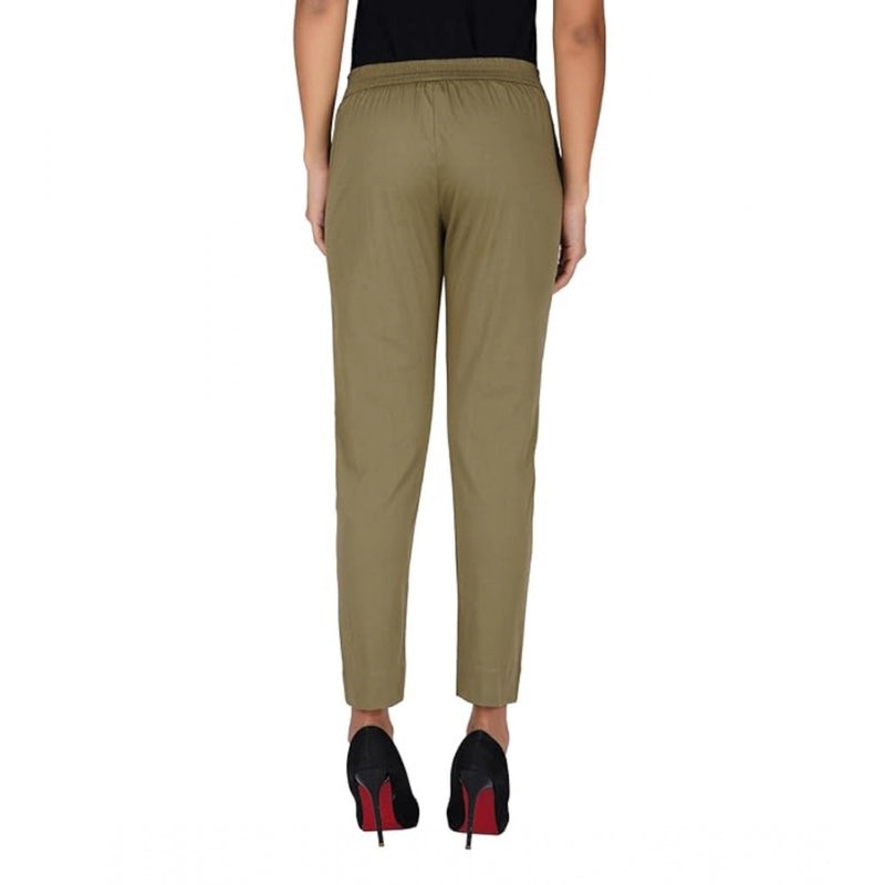 Mayawye Women's Casual Cotton Lycra Solid Trouser Pants (Green)