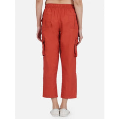 Mayawye Women's Casual Cotton Solid Cargo Pants (Rust)