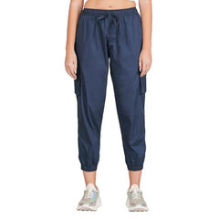 Mayawye Women's Casual Cotton Solid Elastic with Drawstring Cargo Pants (Navy Blue)