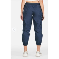 Mayawye Women's Casual Cotton Solid Elastic with Drawstring Cargo Pants (Navy Blue)
