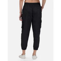 Mayawye Women's Casual Cotton Solid Elastic with Drawstring Cargo Pants (Black)