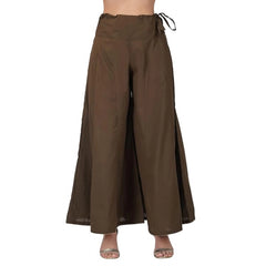 Mayawye Women's Casual Cotton Solid Palazzo (Brown)