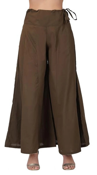 Mayawye Women's Casual Cotton Solid Palazzo (Brown)