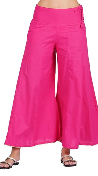 Mayawye Women's Casual Cotton Solid Palazzo (Pink)