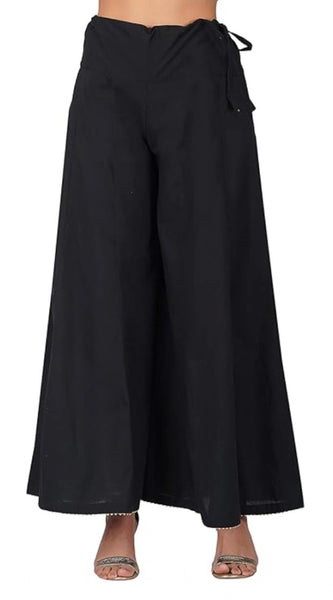 Mayawye Women's Casual Cotton Solid Palazzo (Black)