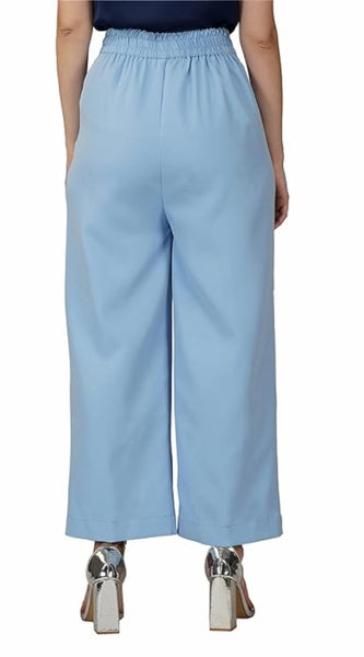 Mayawye Women's Casual Cotton Solid Pants (Sky Blue)