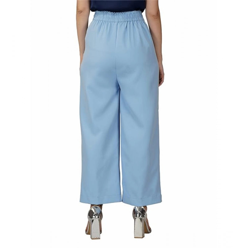 Mayawye Women's Casual Cotton Solid Pants (Sky Blue)
