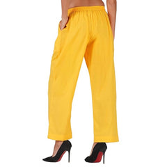 Mayawye Women's Casual Cotton Cambric Solid Elastic Palazzo Trousers (Yellow)
