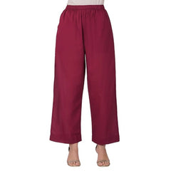 Mayawye Women's Casual Cotton Cambric Solid Elastic Palazzo Trousers (Maroon)