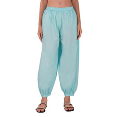 Mayawye Women's Casual Cotton Cambric Solid Elastic Waist Patiala Harem Pants (Blue)