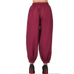 Mayawye Women's Casual Cotton Cambric Solid Elastic Waist Patiala Harem Pants (Maroon)