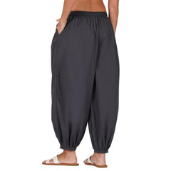 Mayawye Women's Casual Cotton Cambric Solid Elastic Patiala Harem Pants (Dark Grey)