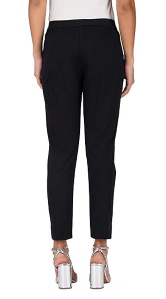Mayawye Women's Casual Cotton Lycra Solid Trouser Pants (Black)