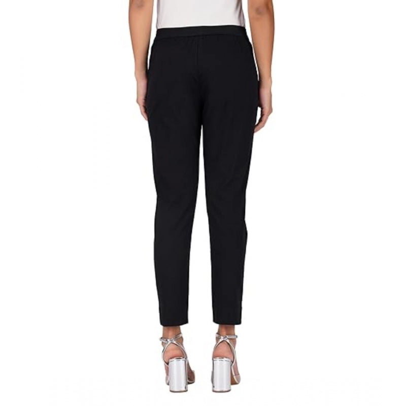 Mayawye Women's Casual Cotton Lycra Solid Trouser Pants (Black)