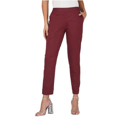 Mayawye Women's Casual Cotton Lycra Solid Trouser Pants (Maroon)