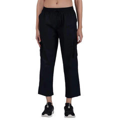 Mayawye Women's Casual Cotton Solid Cargo Pants (Black)