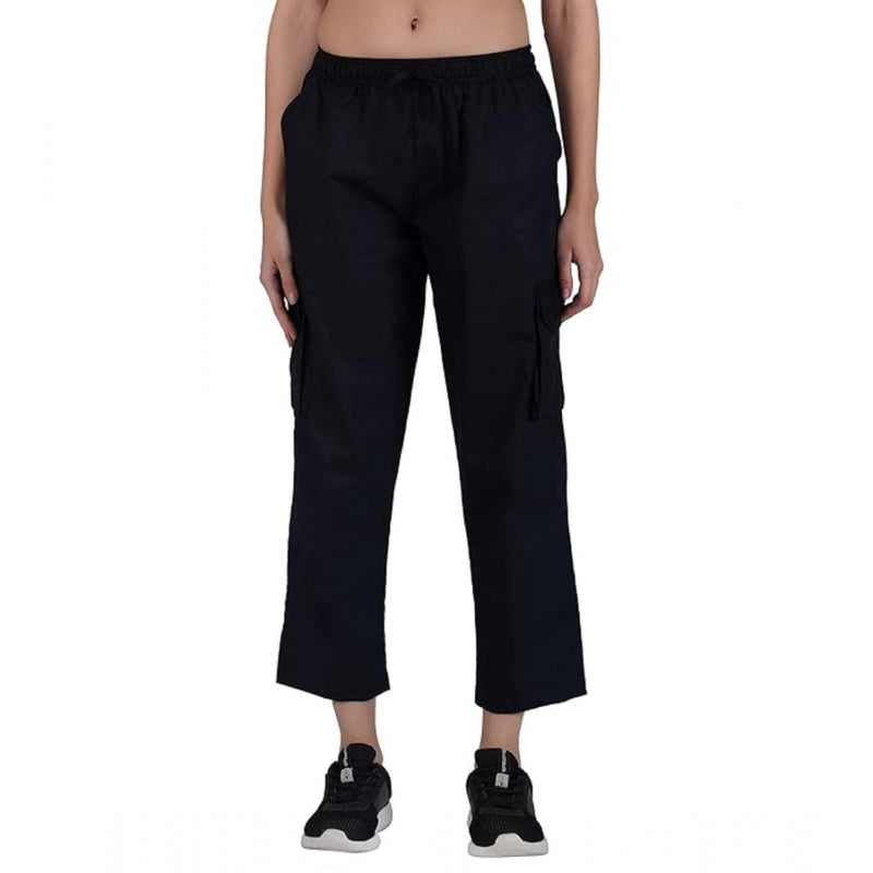 Mayawye Women's Casual Cotton Solid Cargo Pants (Black)