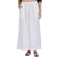 Mayawye Women's Casual Cotton Solid Elastic Palazzo (White)