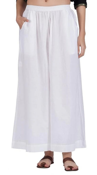 Mayawye Women's Casual Cotton Solid Elastic Palazzo (White)