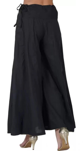Mayawye Women's Casual Cotton Solid Palazzo (Black)