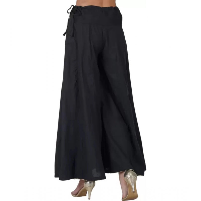 Mayawye Women's Casual Cotton Solid Palazzo (Black)