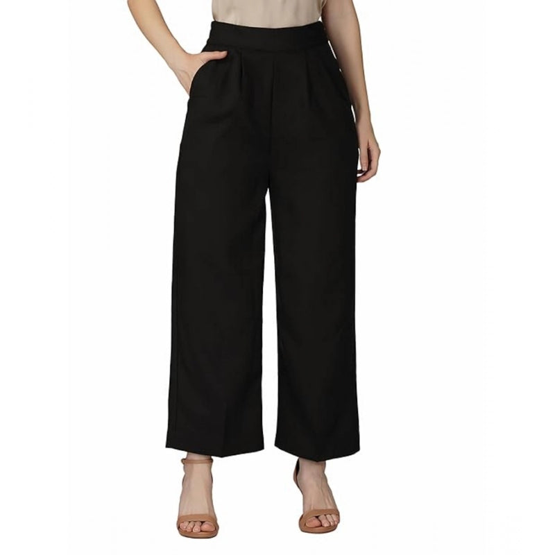 Mayawye Women's Casual Cotton Solid Pants (Black)