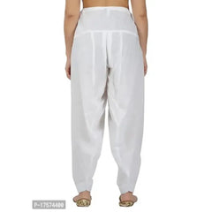 Mayawye Women's Casual Cotton Cambric Solid Drawstring Bottomwear (White)