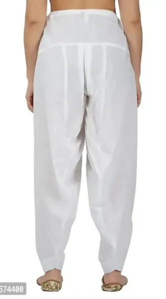 Mayawye Women's Casual Cotton Cambric Solid Drawstring Bottomwear (White)