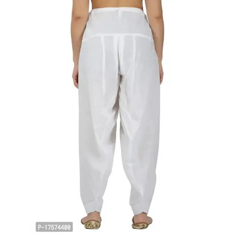 Mayawye Women's Casual Cotton Cambric Solid Drawstring Bottomwear (White)