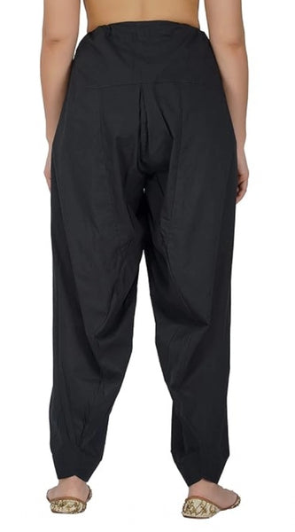 Mayawye Women's Casual Cotton Cambric Solid Drawstring Bottomwear (Black)