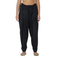 Mayawye Women's Casual Cotton Cambric Solid Drawstring Bottomwear (Black)