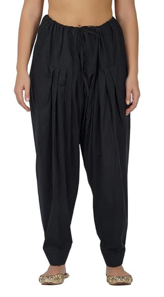 Mayawye Women's Casual Cotton Cambric Solid Drawstring Bottomwear (Black)