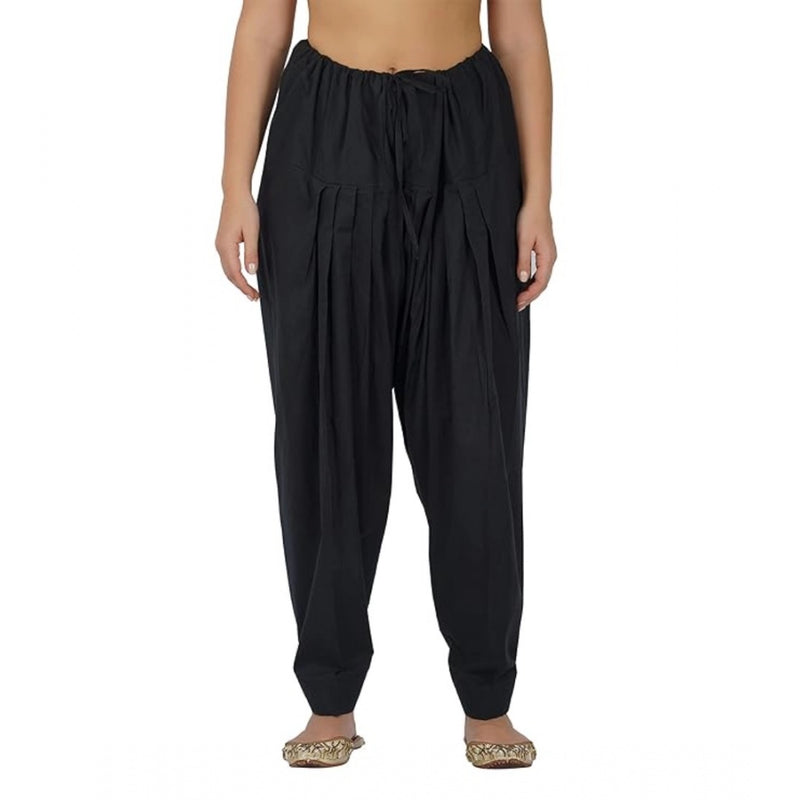 Mayawye Women's Casual Cotton Cambric Solid Drawstring Bottomwear (Black)
