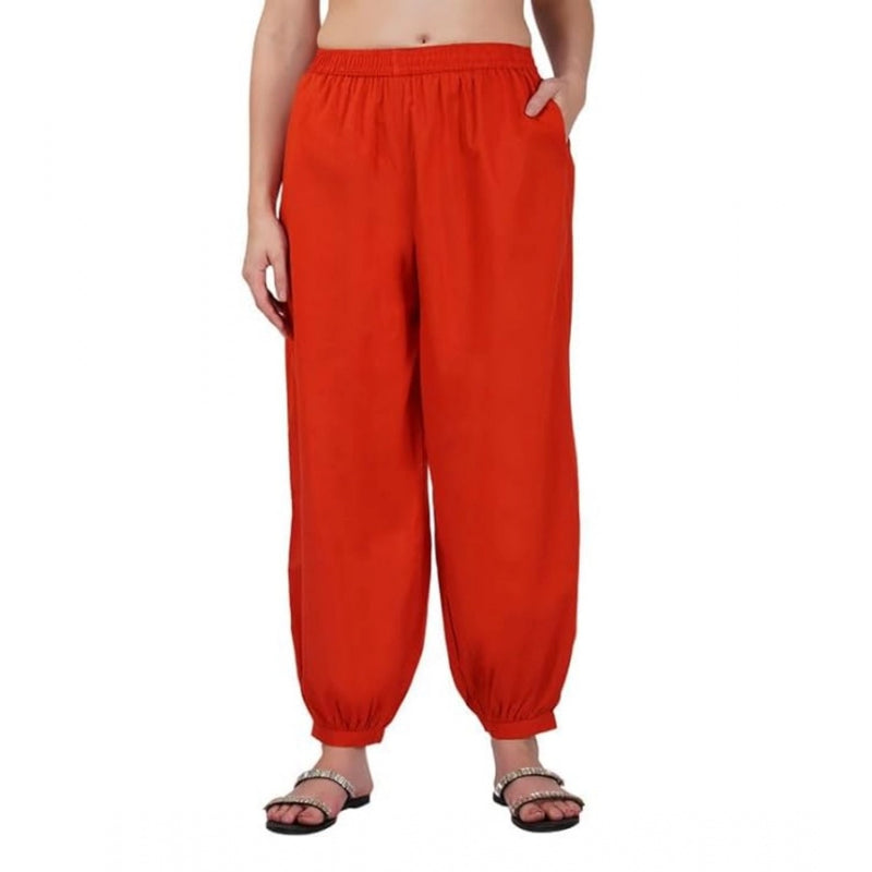 Mayawye Women's Casual Cotton Cambric Solid Elastic Waist Patiala Harem Pants (Rust)
