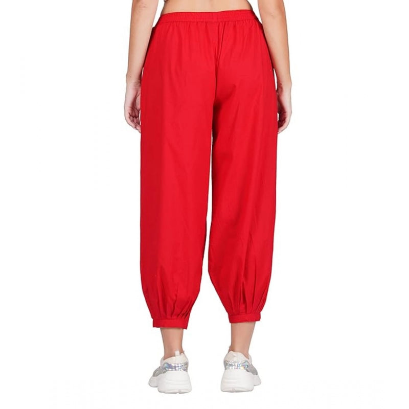 Mayawye Women's Casual Cotton Cambric Solid Elastic Waist Patiala Harem Pants (Red)