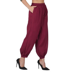 Mayawye Women's Casual Cotton Cambric Solid Elastic Waist Patiala Harem Pants (Maroon)