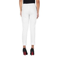 Mayawye Women's Casual Cotton Lycra Solid Trouser Pants (White)