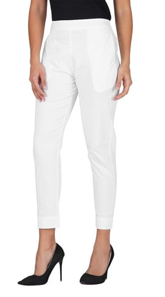Mayawye Women's Casual Cotton Lycra Solid Trouser Pants (White)