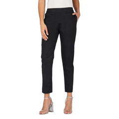Mayawye Women's Casual Cotton Lycra Solid Trouser Pants (Black)