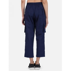 Mayawye Women's Casual Cotton Solid Cargo Pants (Navy Blue)