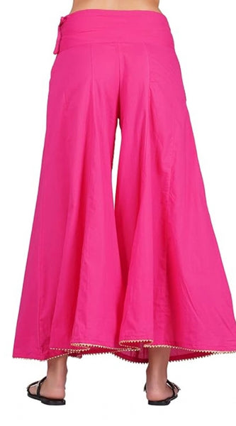 Mayawye Women's Casual Cotton Solid Palazzo (Pink)