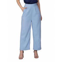 Mayawye Women's Casual Cotton Solid Pants (Sky Blue)
