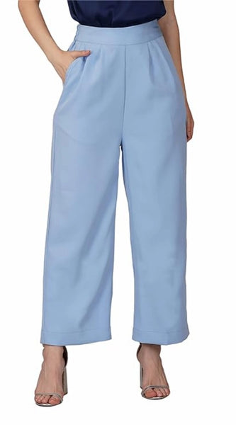 Mayawye Women's Casual Cotton Solid Pants (Sky Blue)